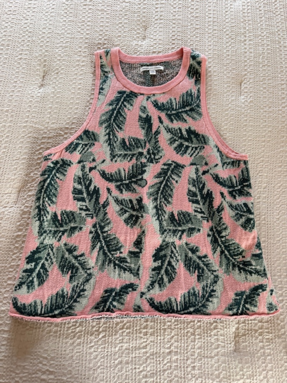 American Eagle Outfitters Pink Tank Top with Green Leaf Print
